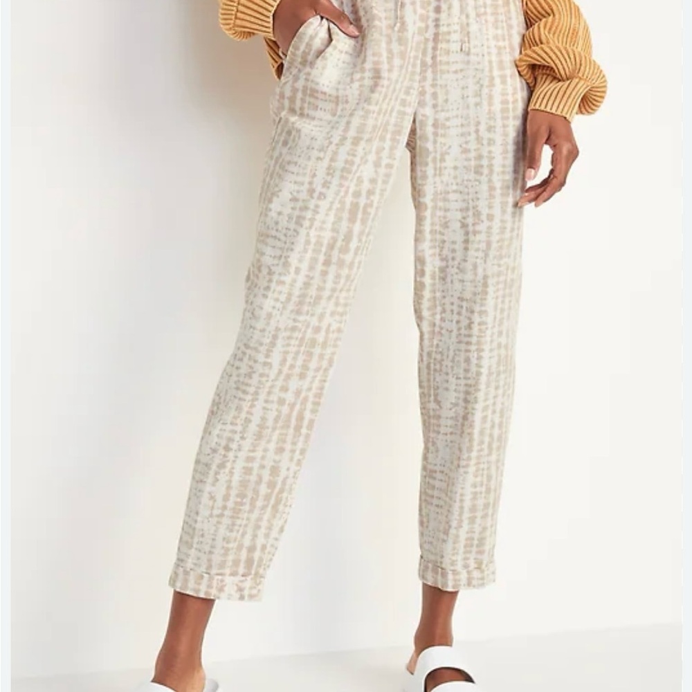 Old Navy High-Waisted Tie-Dye Linen-Blend Straight Cropped Pants